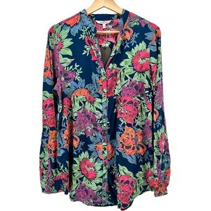 Missprint Florence Button Down Cotton Shirt in Lagoon Made in India Large NWT